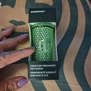 Starbucks green metallic studded keychain